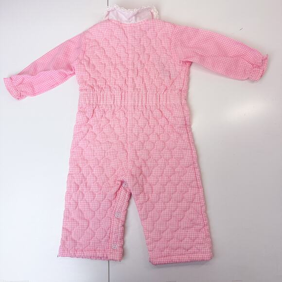 Vintage 80s Thomas Girls Quilted Gingham Pink Footless Bodysuit - 6-9 Months - Picture 8 of 13